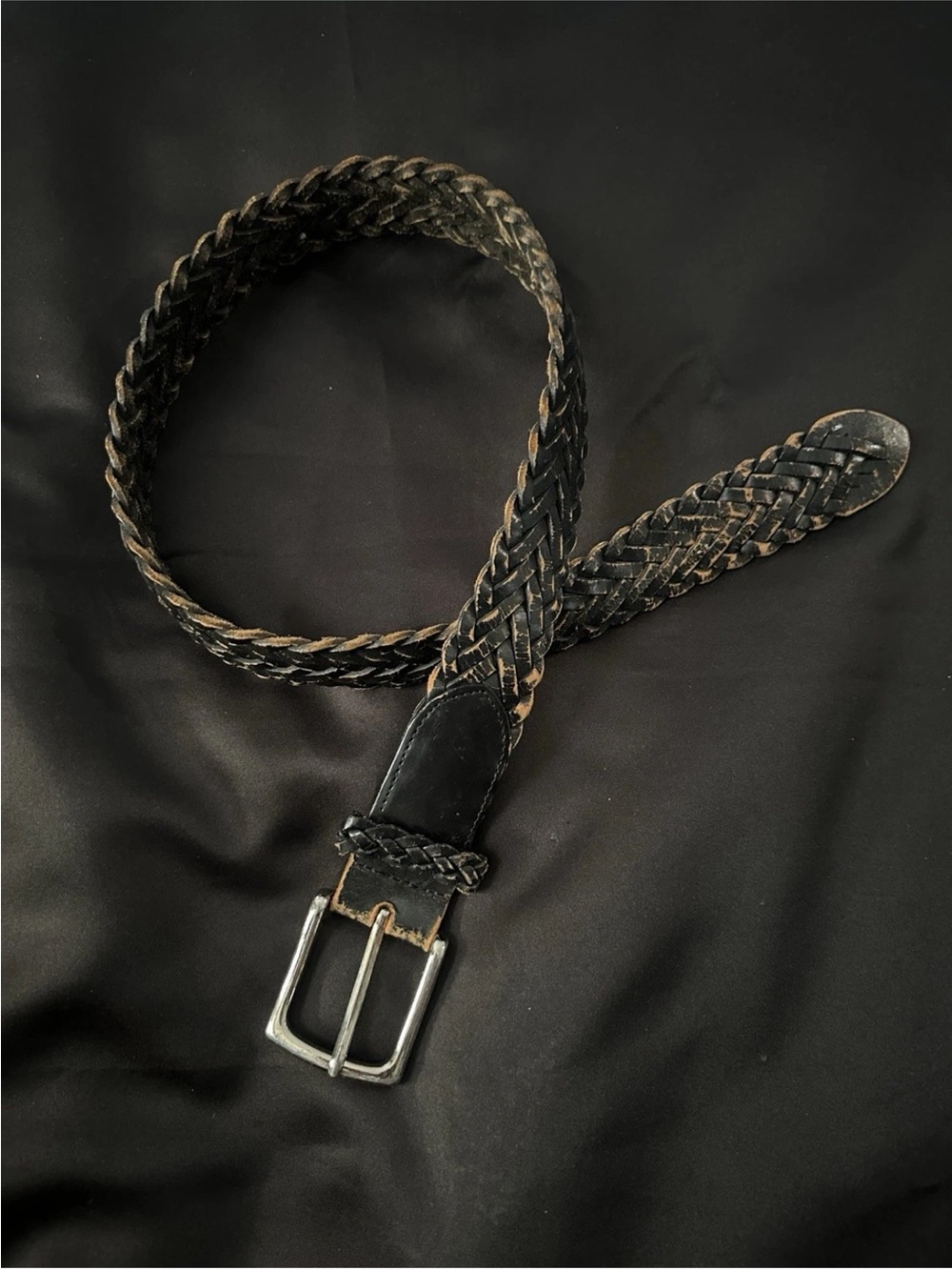 J.Crew Braided Leather Belt Black Vintage Style Distressed Patina Size 30